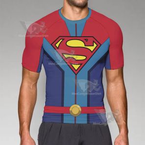 Superhero Superman Red Blue Short Sleeve Compression Shirt