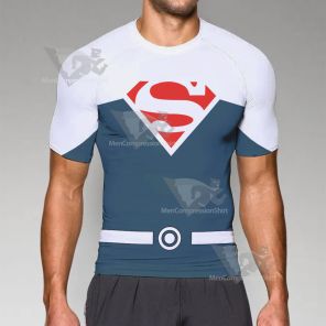 Superhero Superman White Short Sleeve Compression Shirt