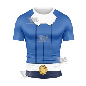 Superheroes Bouncing Boy Blue And White Short Sleeve Compression Shirt