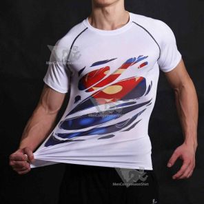 Superman Hero Revealed White Short Sleeve Compression Rash Guard