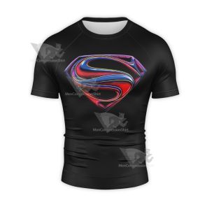 Superman Man Of Steel S Neon Badge Short Sleeve Compression Shirt