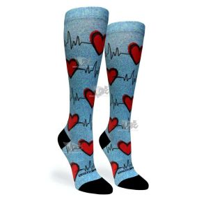 Women Compression Socks Heart Station Blue