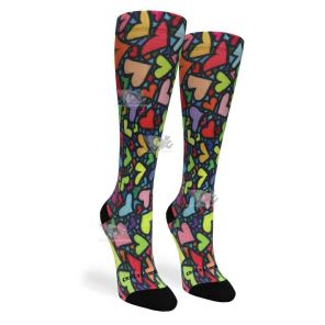 Women Compression Socks Stain Glass Hearts