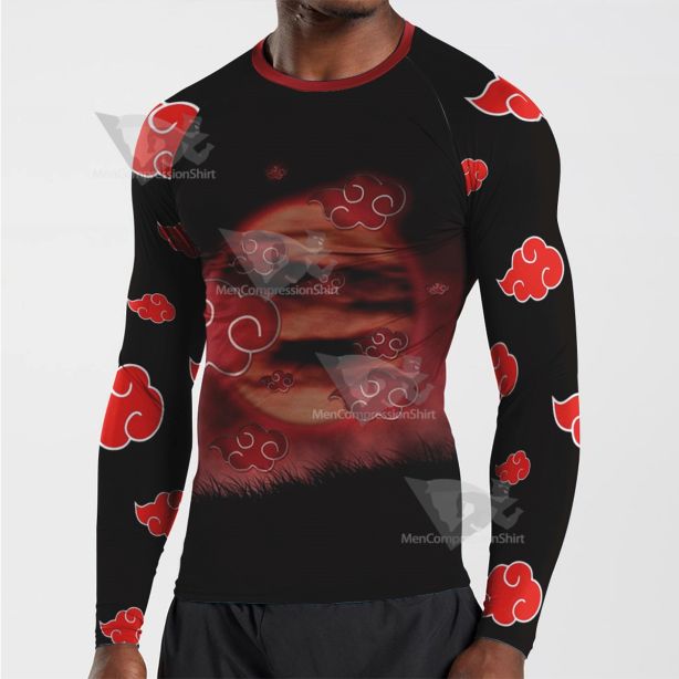 Anime Red Cloud Black Long Sleeve Compression Shirt