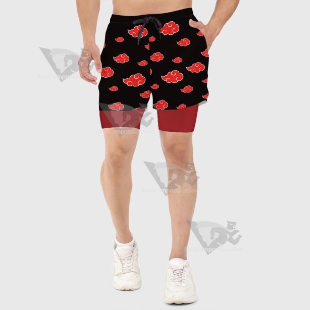 Anime Red Cloud Black Men Compression Gym Short