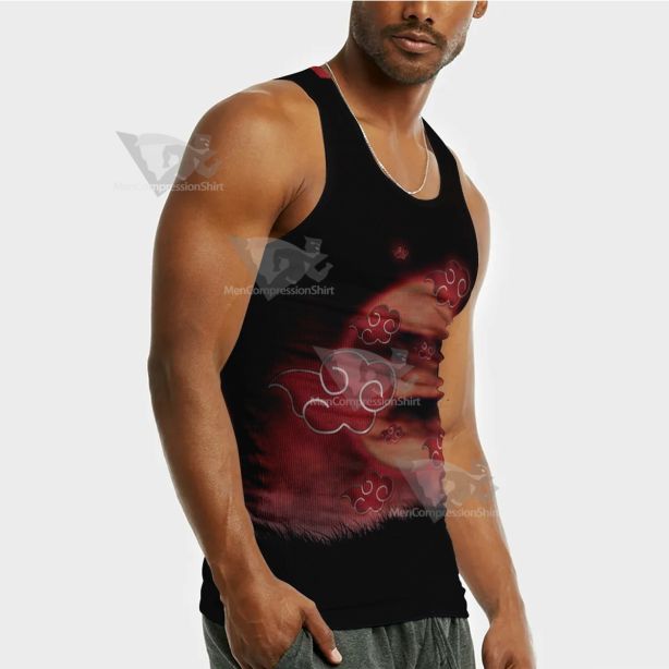 Anime Red Cloud Black Sleeveless Compression Shirt