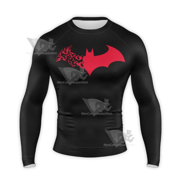 Batman Bat Badge Hero Shadow Black Long Sleeve Compression Shirt