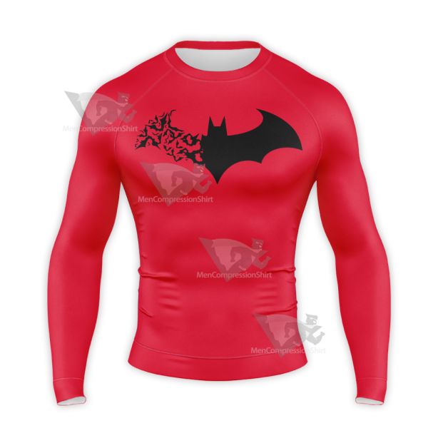 Batman Bat Badge Hero Shadow White Red Long Sleeve Compression Shirt