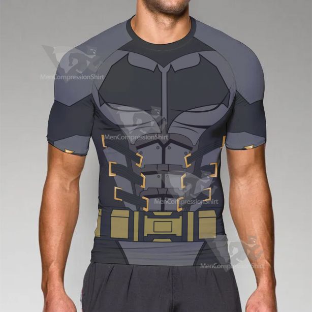 Batman Black Grey Uniform Short Sleeve Compression Shirt