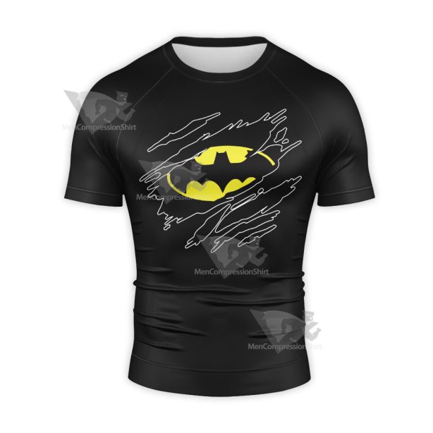 Batman Black Torn Clothing Badge Short Sleeve Compression Shirt