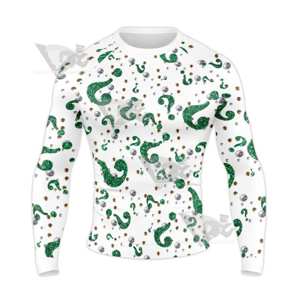 Batman Forever Riddler Rhinestone Hero Suit Long Sleeve Compression Shirt