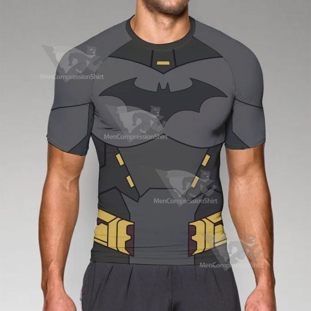 Batman Grey Yellow Uniform Short Sleeve Compression Shirt