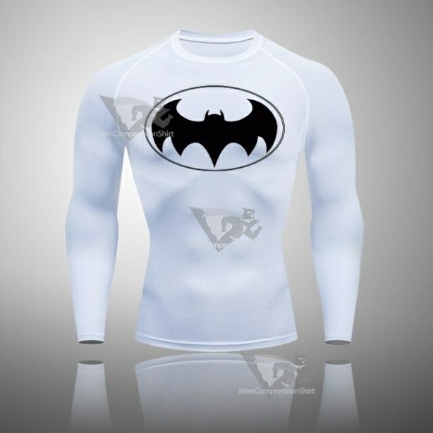 Batman Hero Mens Long Sleeve Compression Shirt White