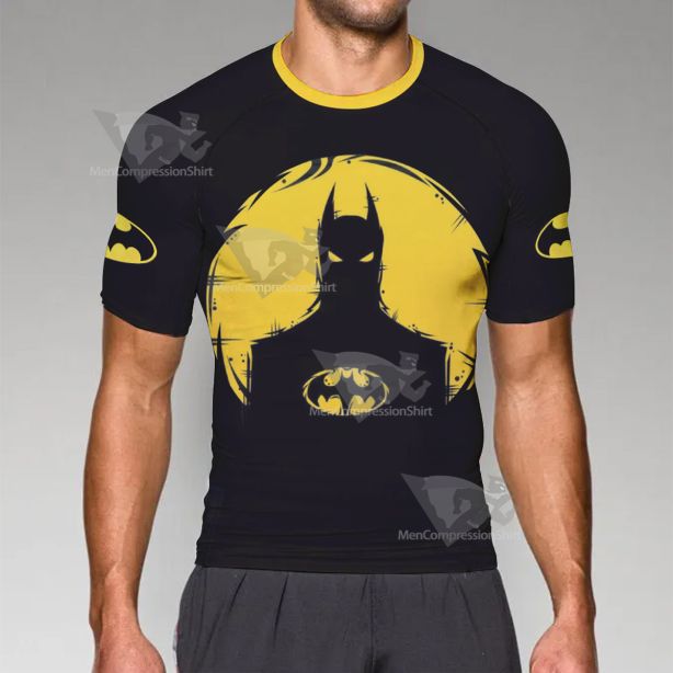 Batman Logo New Style Yellow Short Sleeve Compression Shirt