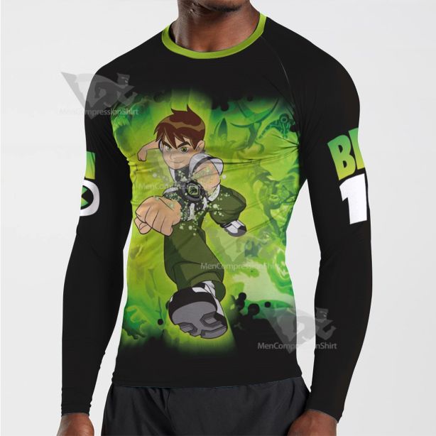 Ben 10 Logo Green Long Sleeve Compression Shirt