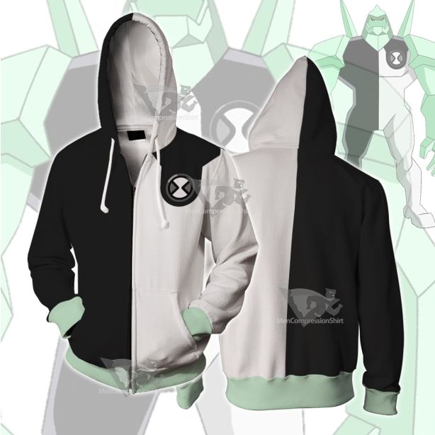 Ben10 Diamondhead Black And White Cosplay Zip Up Hoodie