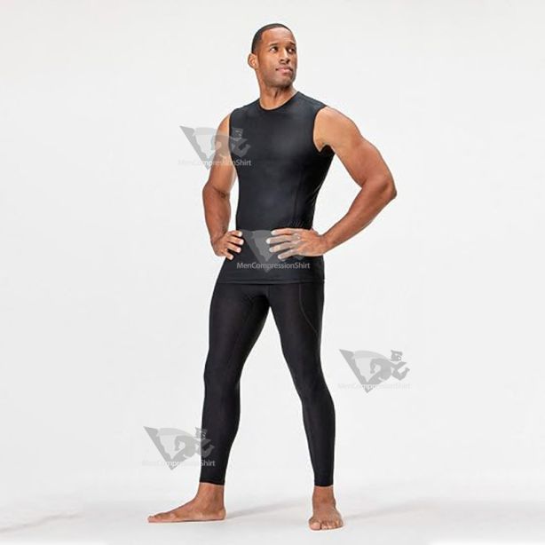 Black Mens Athletic Compression Shirts Sleeveless