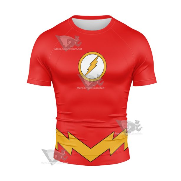 Dc The Flash Lightning Belt Cosplay Short Sleeve Compression Shirt