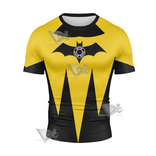 Dc Yellow Lantern Batman Cosplay Short Sleeve Compression Shirt