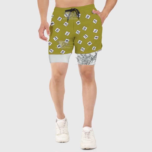 Demon Slayer Gyomei Himejima Yellow Men Compression Gym Short