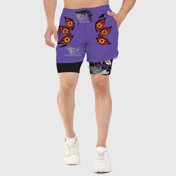 Demon Slayer Kokushibo Purple Men Compression Gym Short