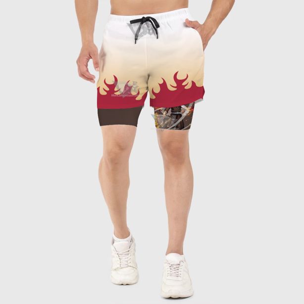 Demon Slayer Kyojuro Rengoku Red Men Compression Gym Short