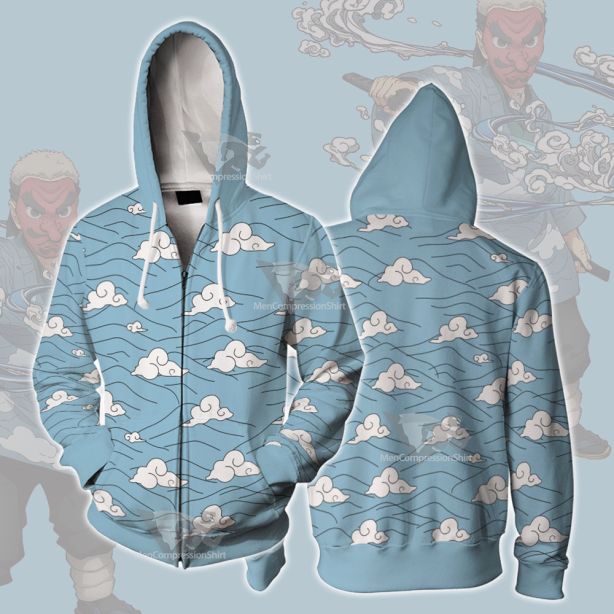 Demon Slayer Sakonji Urokodaki Blue Cosplay Zip Up Hoodie