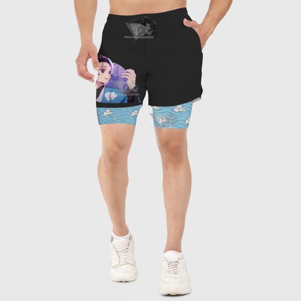 Demon Slayer Tanjiro Kamado Blue Men Compression Gym Short