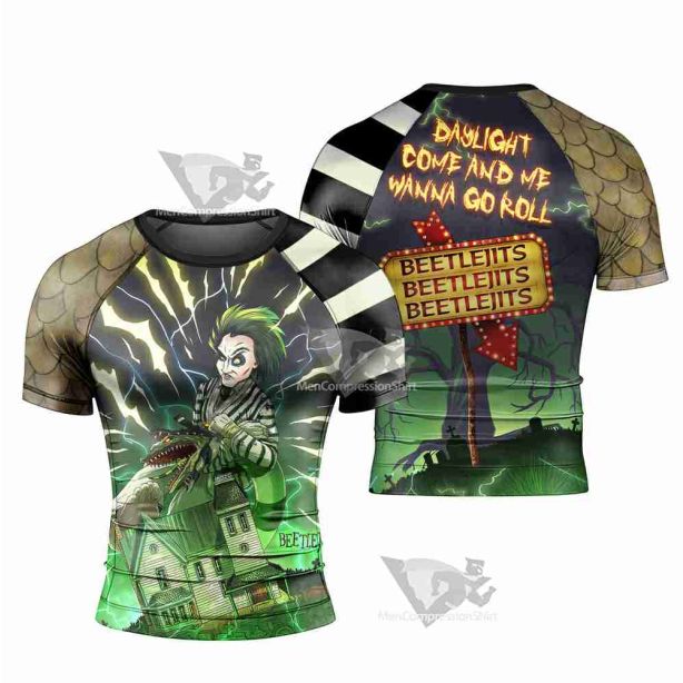 Halloween Beetlejuice Mens Short Sleeve Rash Guard