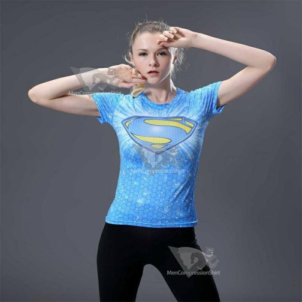 Kara Short Sleeve Blue Compression Shirt For Women