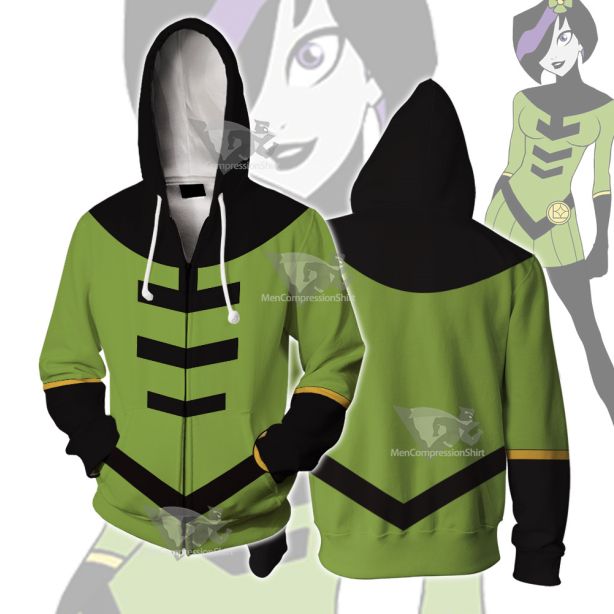 Legion Of Super Heroes Shrinking Violet Green Cosplay Zip Up Hoodie