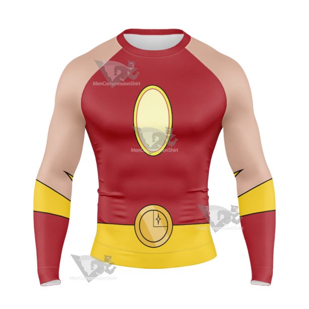 Legion Of Superheroes Sun Boy Back Red Long Sleeve Compression Shirt