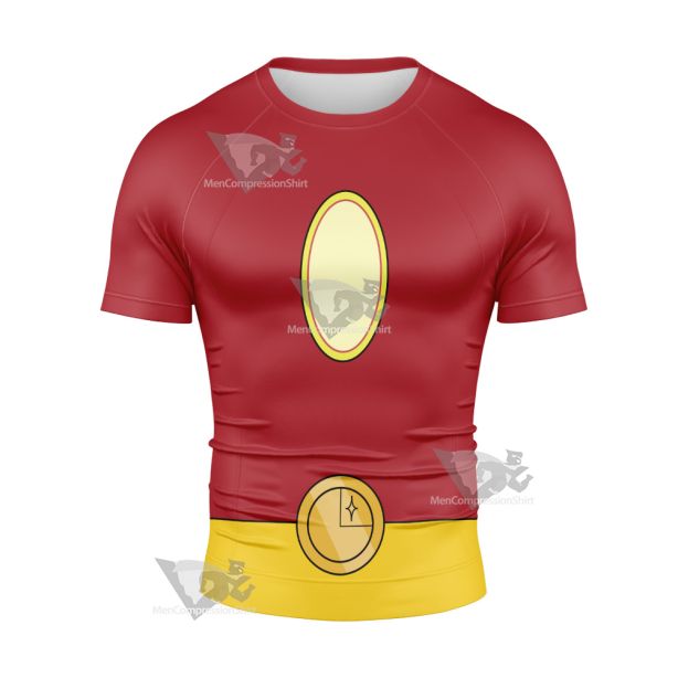 Legion Of Superheroes Sun Boy Back Red Short Sleeve Compression Shirt