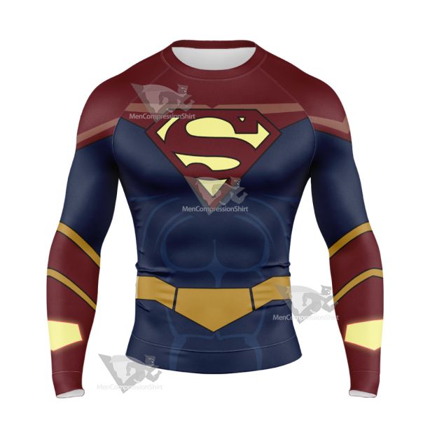 Legion Of Superheroes Superman X Red Long Sleeve Compression Shirt