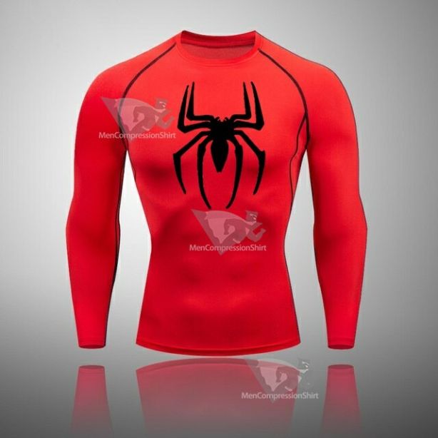 Long Sleeve Spider Long Sleeve Compression Shirt Red