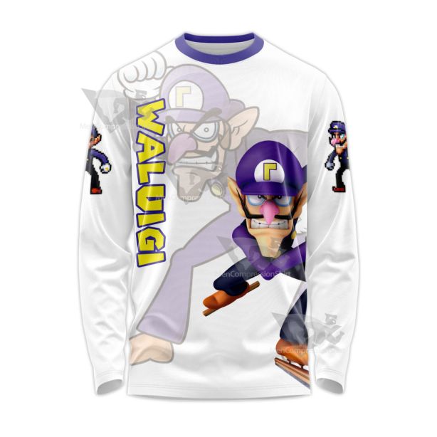 Mario Sports Waluigi White Long Sleeve Shirt