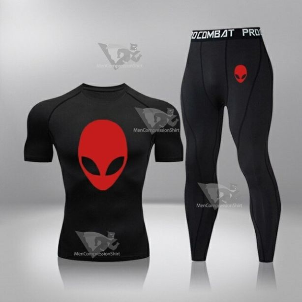 Mens Alien Muscle-Fit Quick Dry Black Compression Set