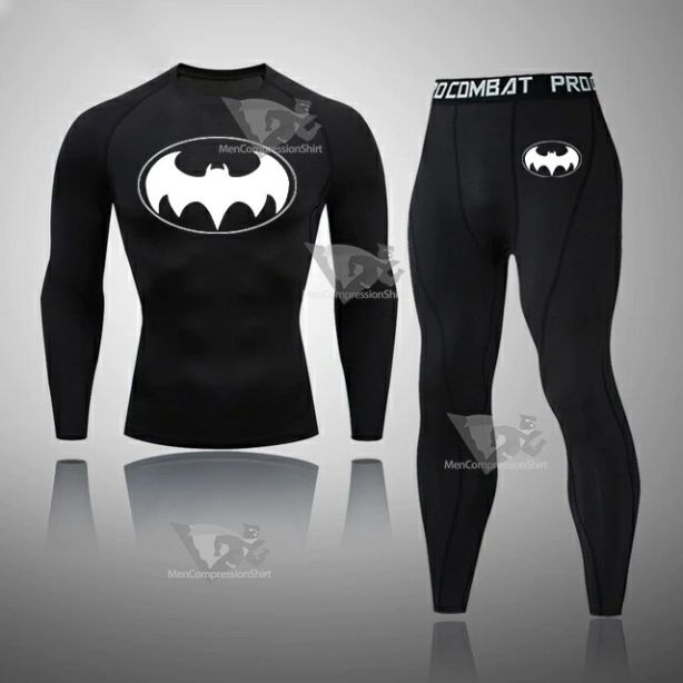 Mens Batman Superhero Long Sleeve Compression Set Black