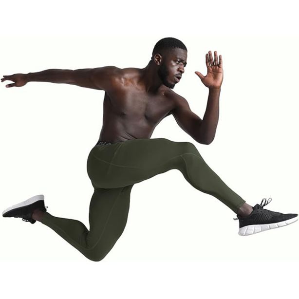 Mens Green Compression Pants Running Tights