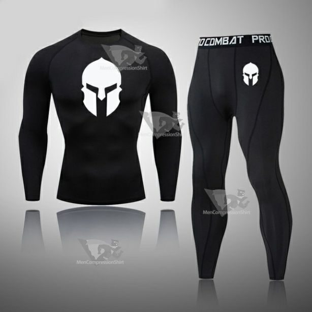 Mens Rashguard Quick Dry Long Sleeve Compression Set Black