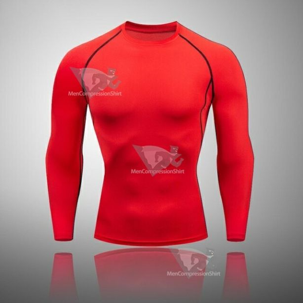 Mens Red Compression Basic Long Sleeve Compression Shirt