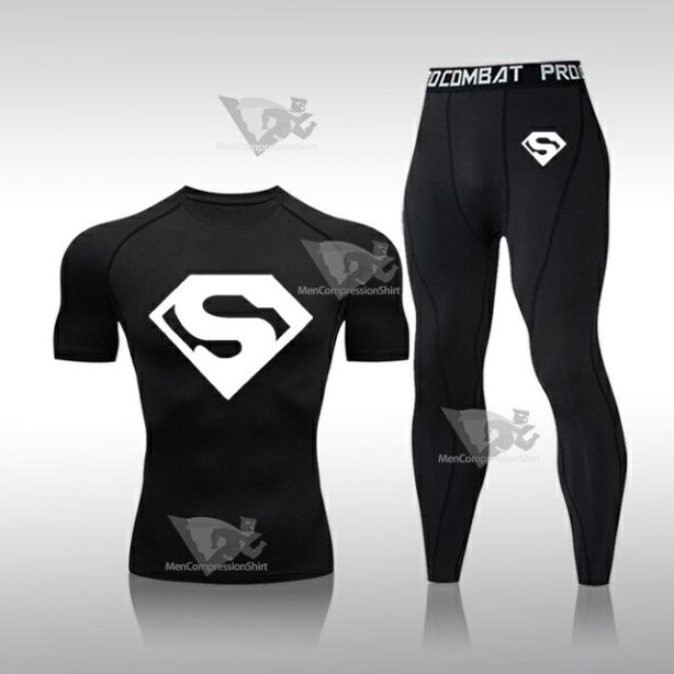 Mens Super Hero Muscle-Fit Quick Dry Compression Set Black