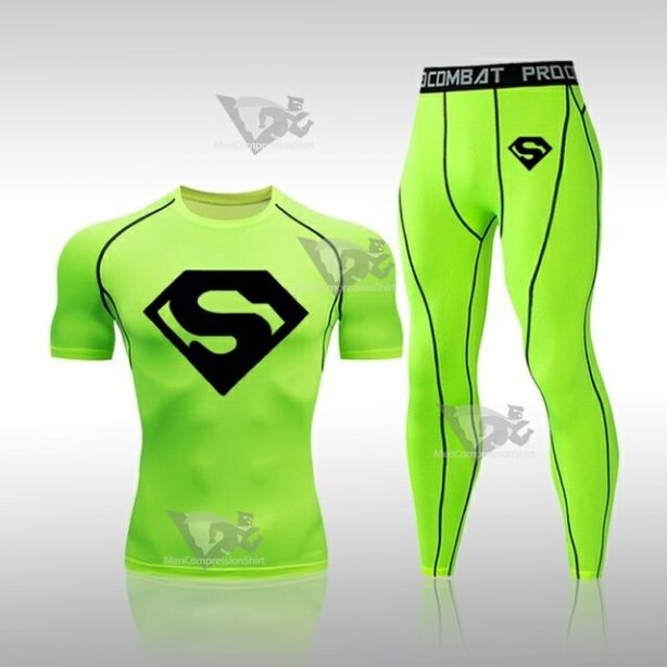 Mens Super Hero Muscle-Fit Quick Dry Compression Set Light Green