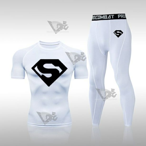 Mens Super Hero Muscle-Fit Quick Dry Compression Set White