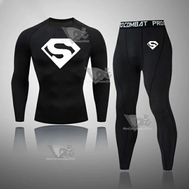 Mens Superhero Skull Pattern Compression Set Black