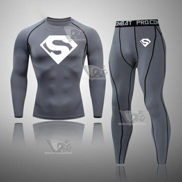 Mens Superhero Skull Pattern Compression Set Grey