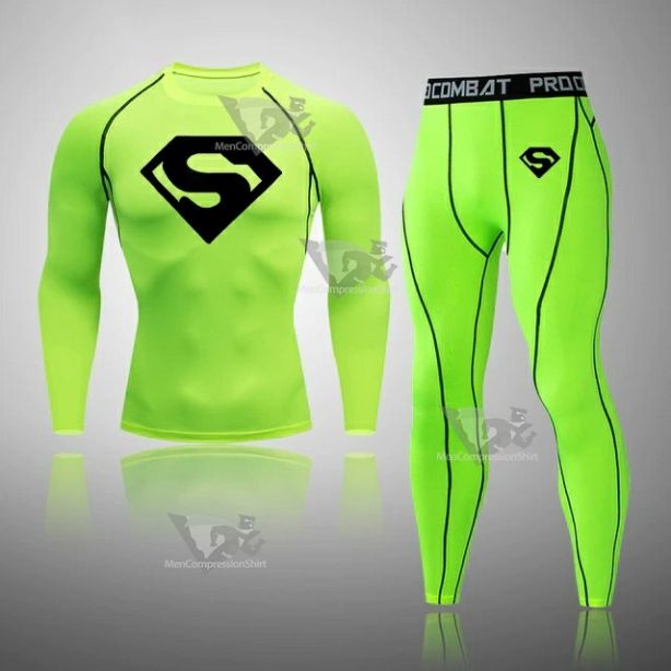 Mens Superhero Skull Pattern Compression Set Light Green