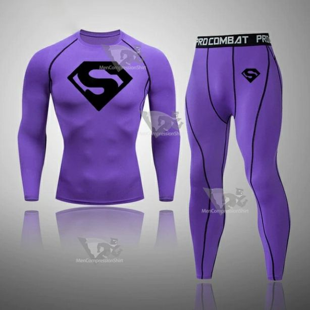 Mens Superhero Skull Pattern Compression Set Purple