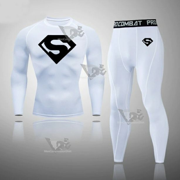 Mens Superhero Skull Pattern Compression Set White