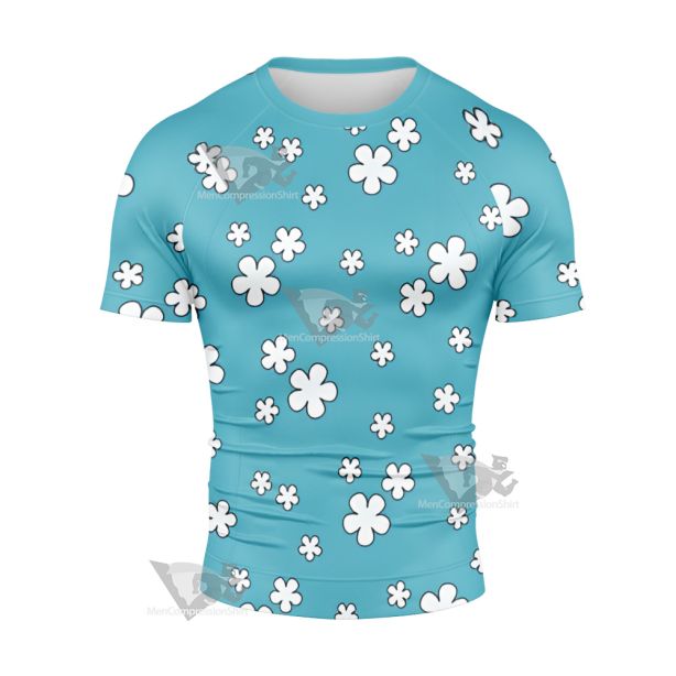 Nami Kimono Blue Flower Short Sleeve Compression Shirt